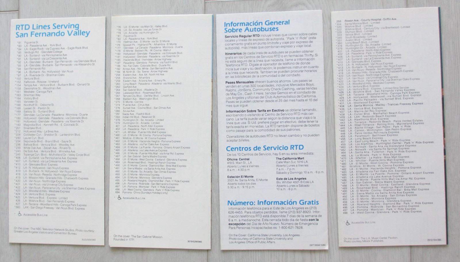 Lot of 4 Vintage 1980s Los Angeles RTD Bus Guides Maps San Gabriel Valley CA