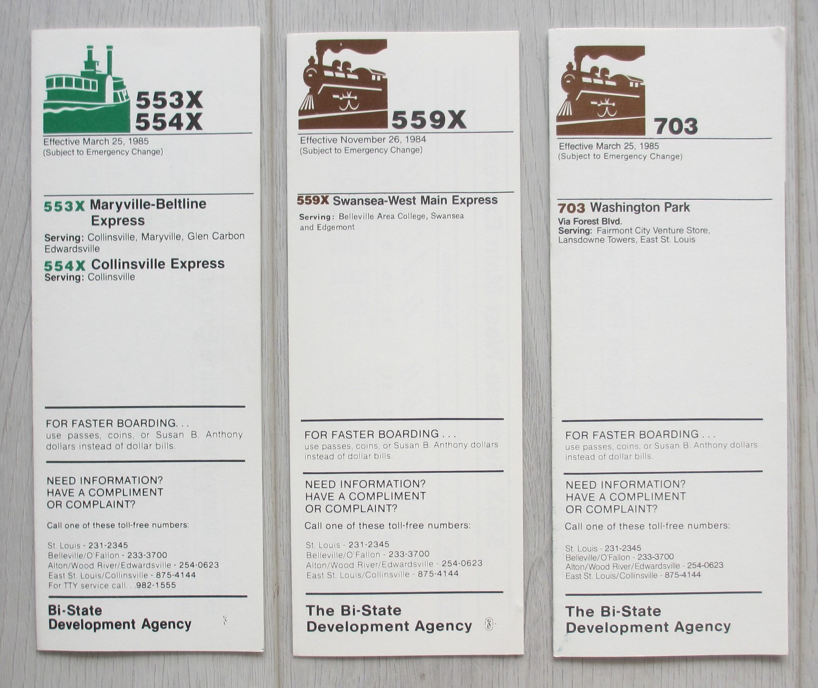 Lot of 3 Vintage 1980s Bi-State Transit St. Louis Bus Timetables Missouri MO