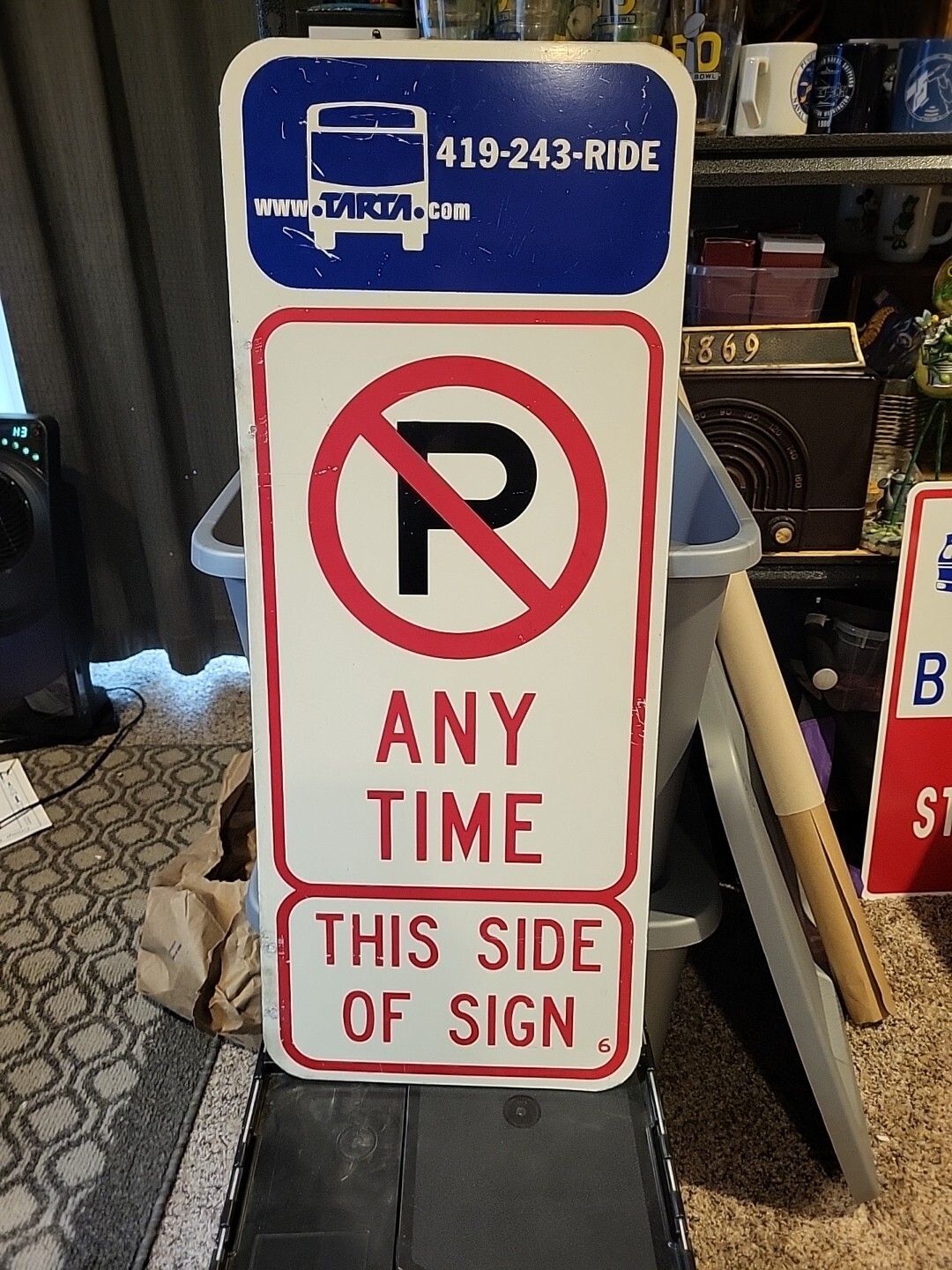 Original Tarta Toledo Ohio No Parking Bus Stop Sign with Bus Image 2 Sided USA