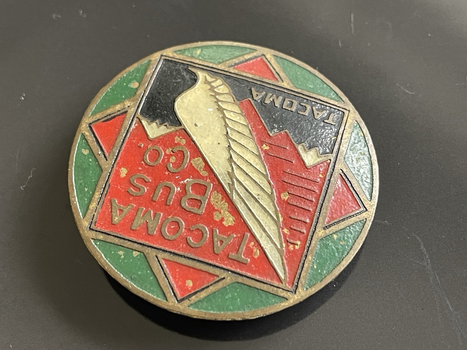 Very Rare Antique Tacoma Bus Company Pin Screw back Badge WA State History