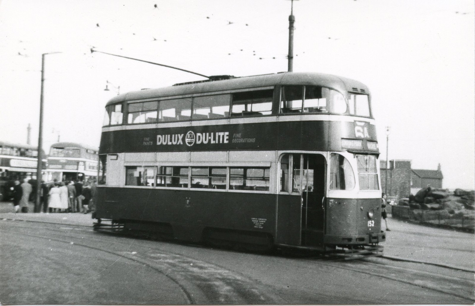 6D293 RP 1950s LIVERPOOL TRAMWAYS BUS CAR #152 LIVERPOOL PIER HEAD UK