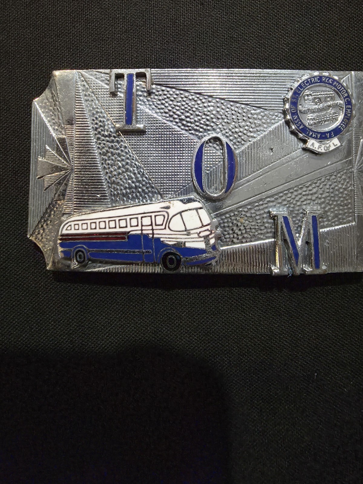 1948 Union Bus Souvenir Belt Buckle w/ Blue Bus
