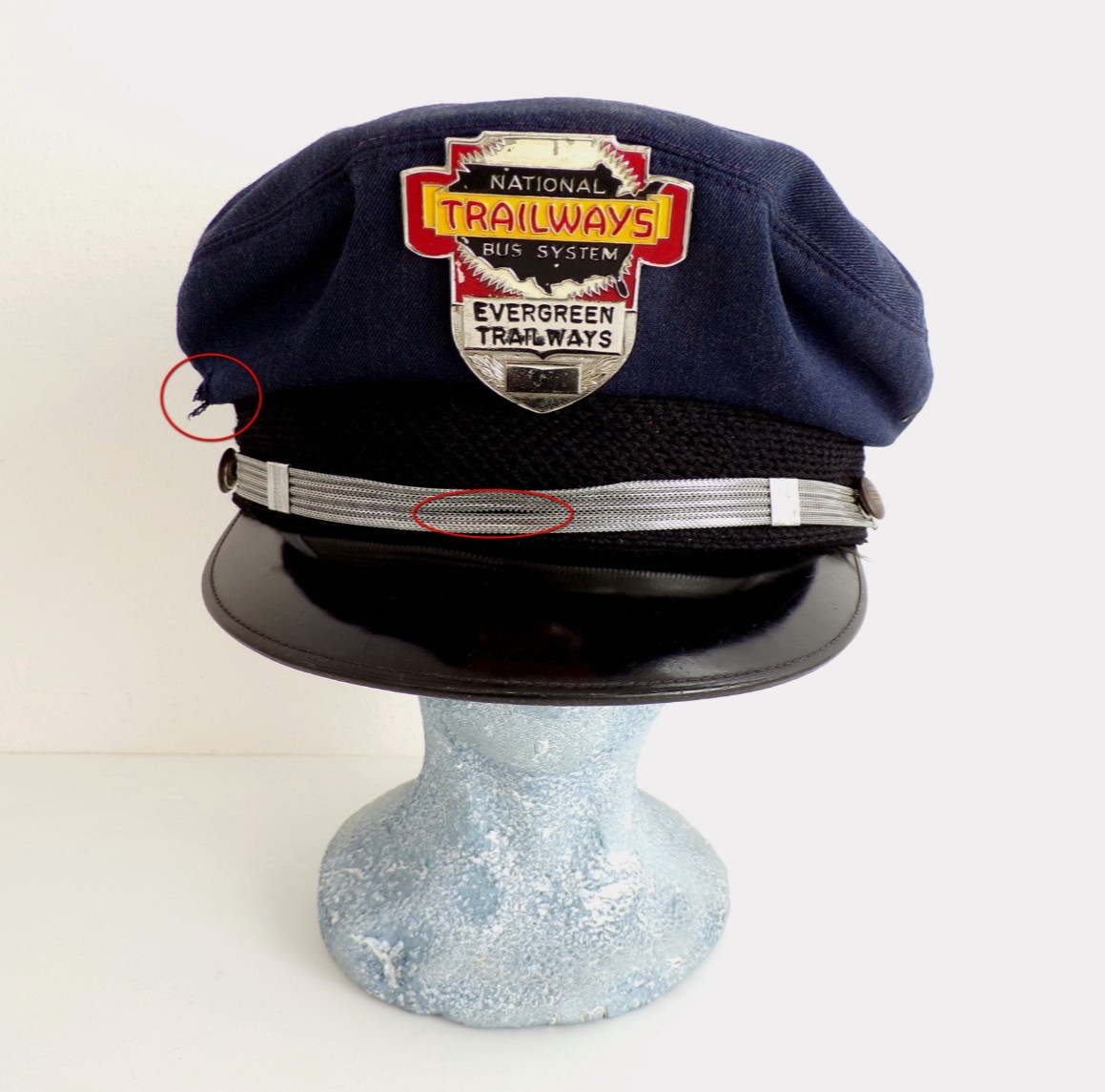 Vintage NATIONAL TRAILWAYS Bus Drivers’ HAT CAP Evergreen Line BADGE Original