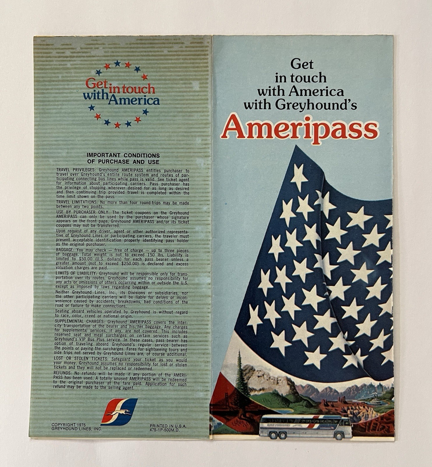 Greyhound Lines VTG 1970s “Ameripass” Brochure Tourist Travel Souvenir