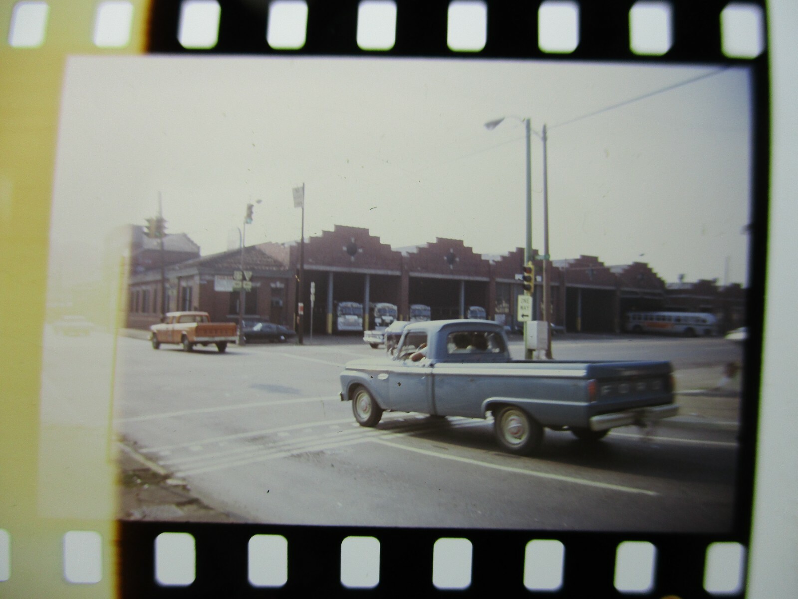 Orig 1960s? Bus Depot Long Island? New York? Ford Truck 35mm Film Photo