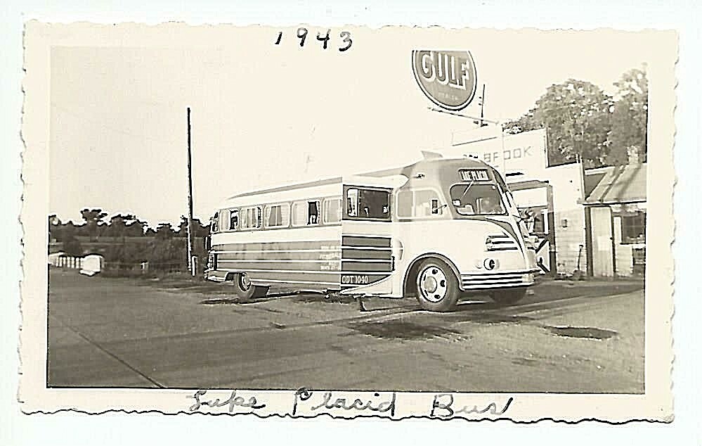 1943 Photo Fitzgerald Brothers Bus Lines ~ To Lake Placid Stopped At Gulf Gas