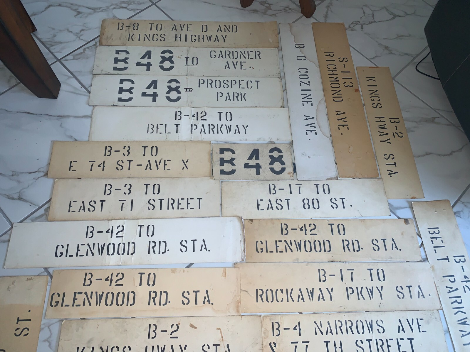 23 NY NYC BUS SIGNS CARDBOARD ART ROCKAWAY PKWY BROOKLYN FLATBUSH BELT PARKWAY