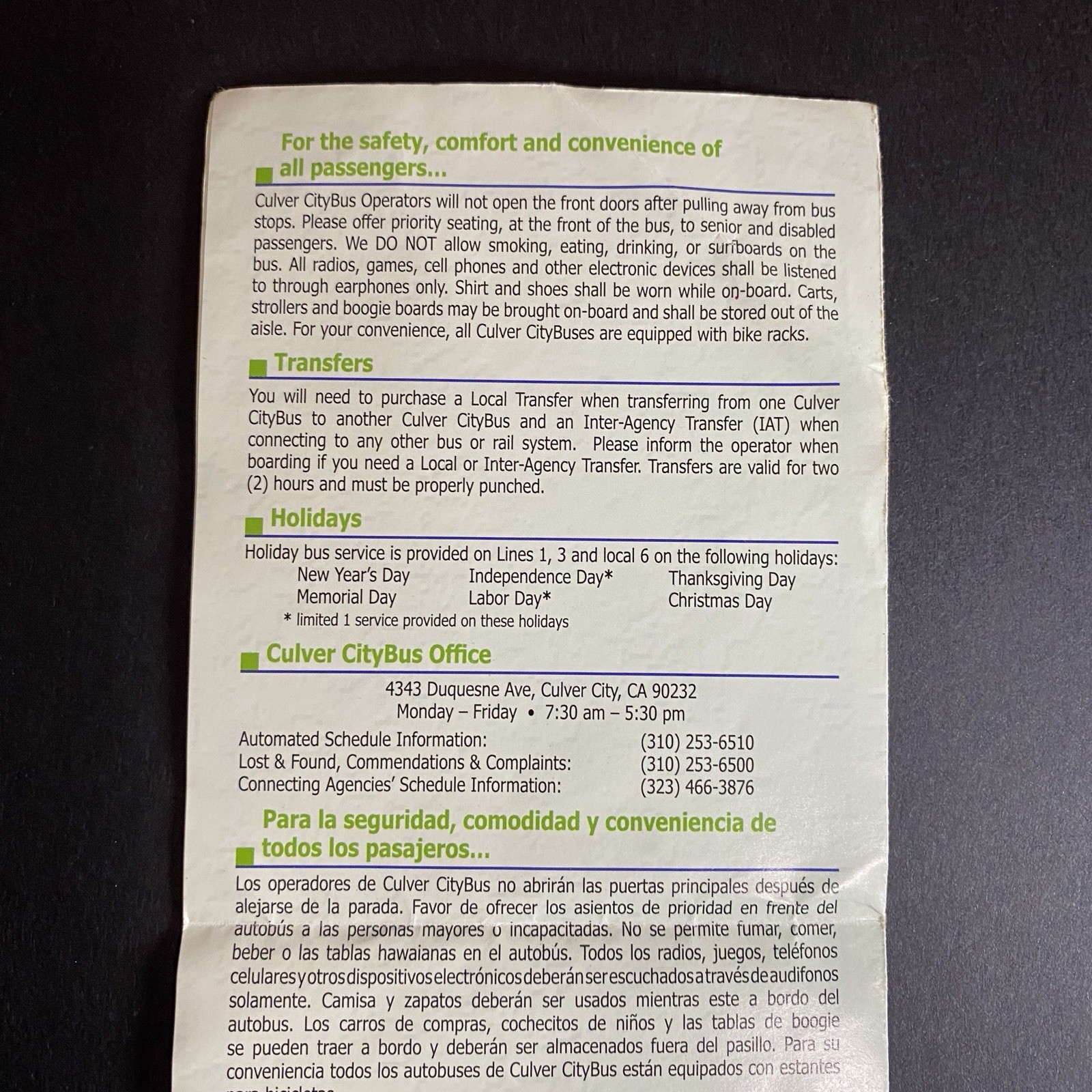 Transit Pamphlet 2014 Map Bus Line Culver City West LA Venice Beach Travel Route
