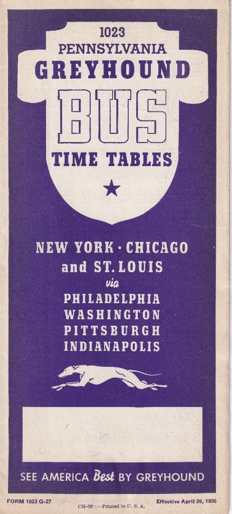 1936 Greyhound Bus Lines – Pennsylvania time tables