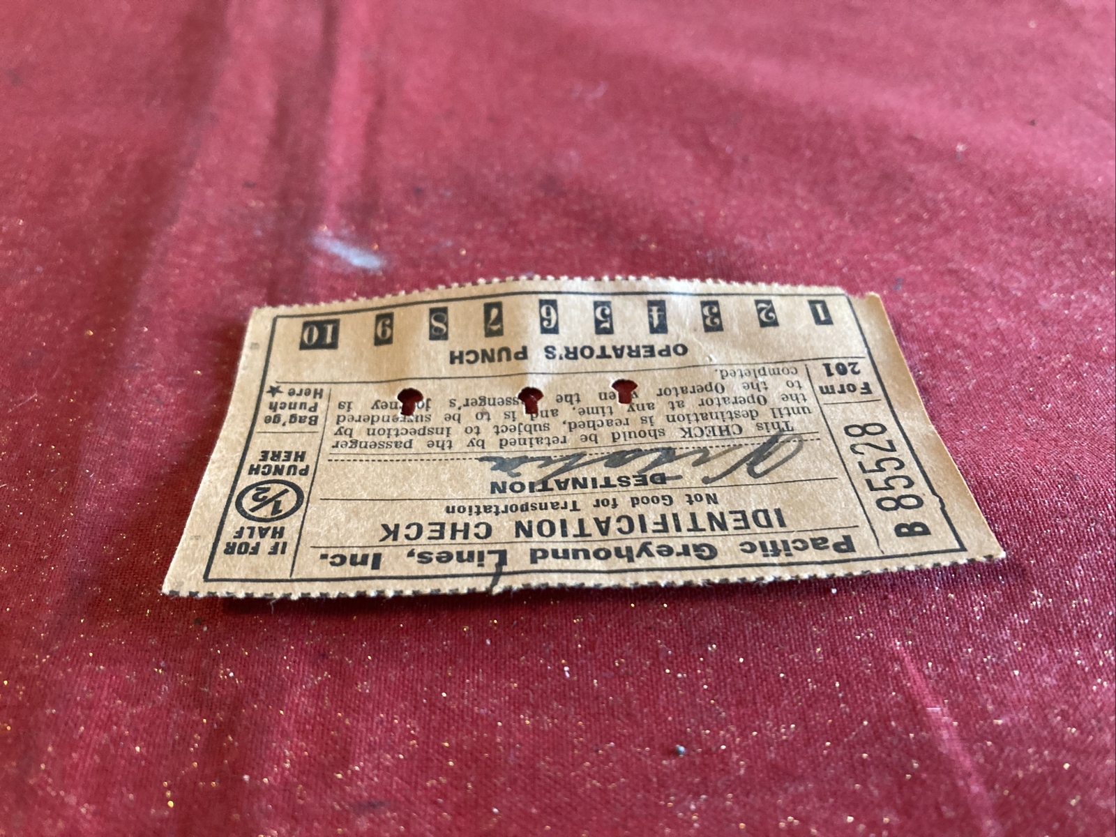 Vintage 1932 Pacific Greyhound Identification Check Destination Visalia CA Rare