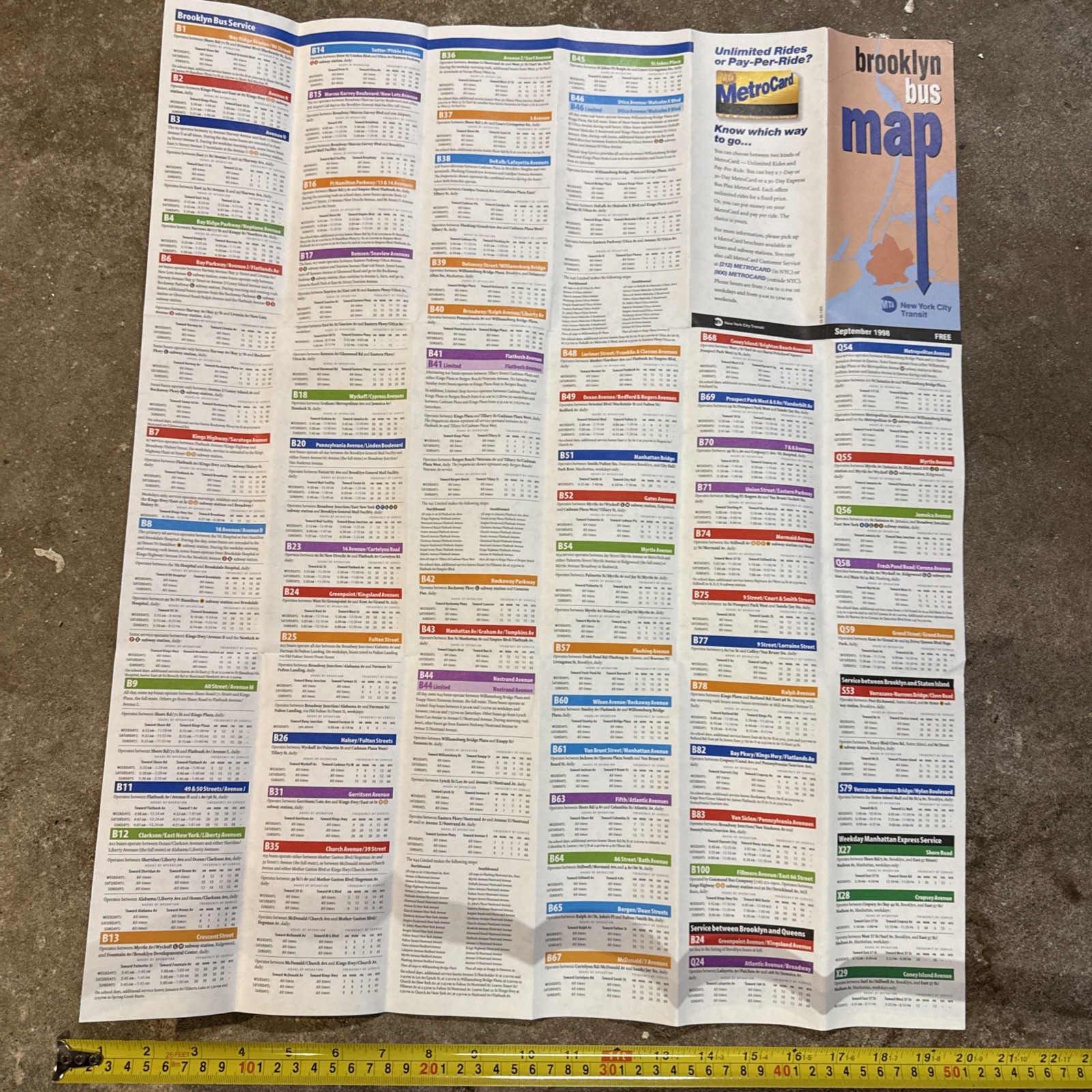 VINTAGE MTA NEW YORK CITY TRANSIT BROOKLYN BUS MAP ~ SEPTEMBER 1998 ~ BRAND NEW!