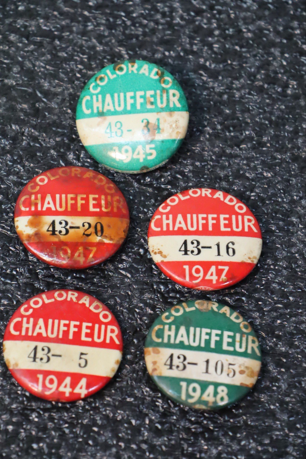 Lot Of 1944-1948 Colorado Chauffeur Pins, Tin WWII Pins