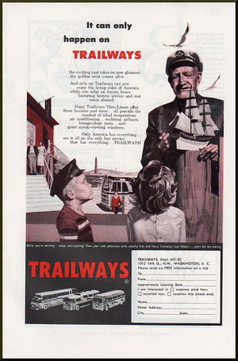 1960 vintage travel ad for Greyhound Bus Lines -454