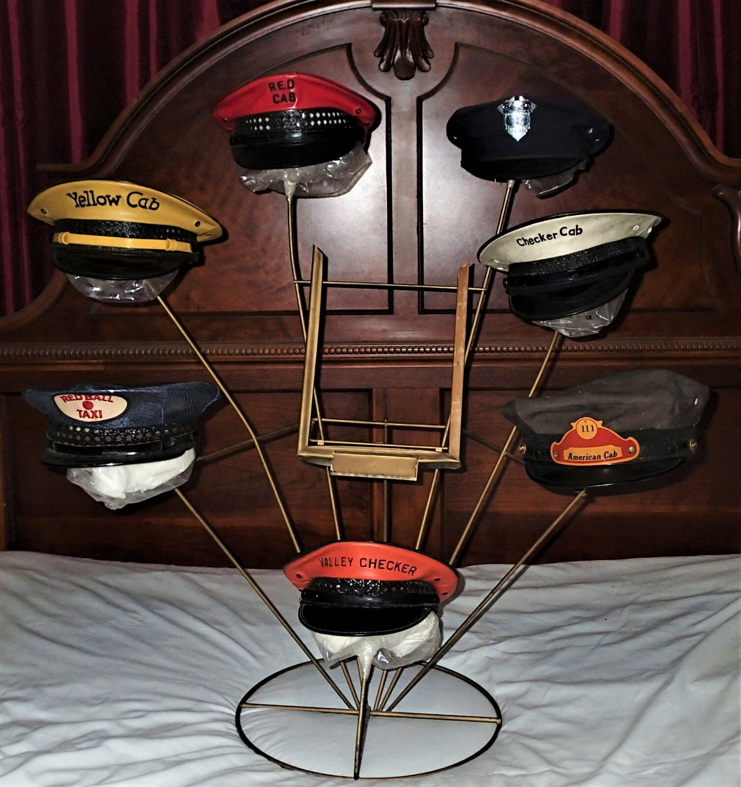 SEVEN TOWN CITY TAXI CAB DRIVER HATS CLOTHING TEXTILE ART LANCASTER BADGE CAPS