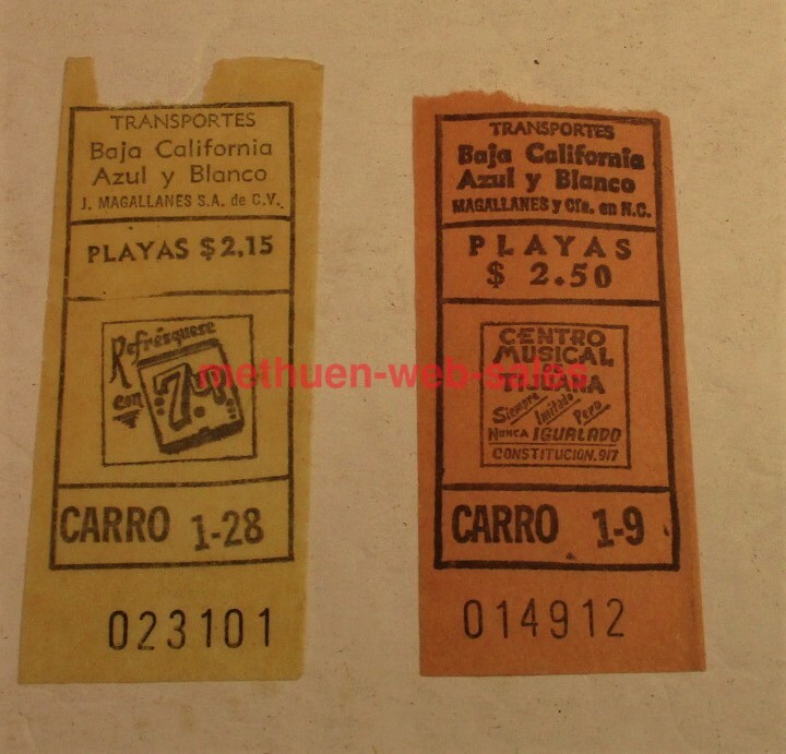 Baja California,Mexico~1976~Bus/Transit Transfers/Tickets X 2~Azul y Blanco~