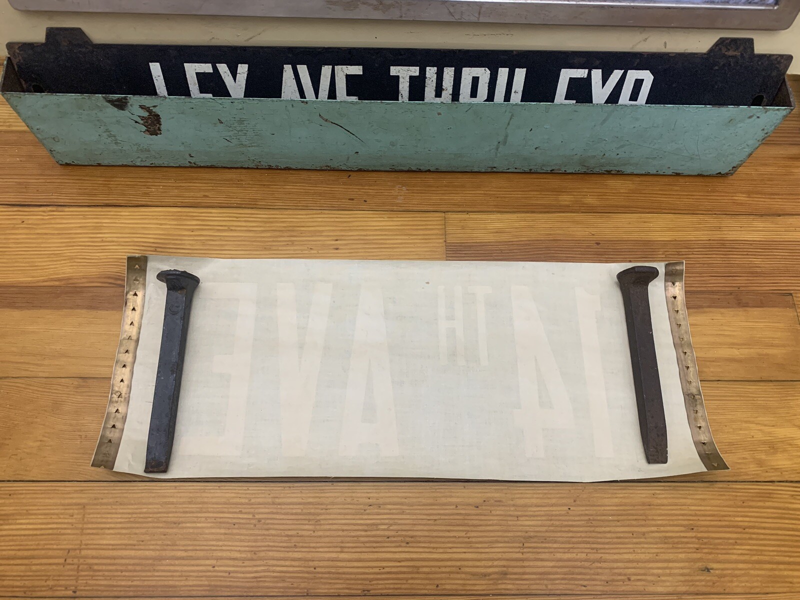 VINTAGE NY NYC BUS ROLL SIGN 114th AVENUE 1956 COPPER COLLECTIBLE QUEENS ART