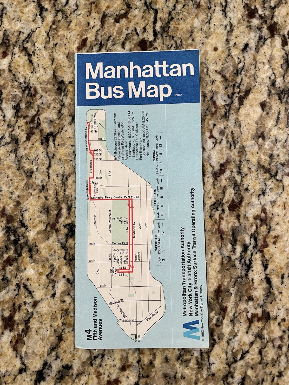 VINTAGE 1982 MANHATTAN BUS MAP M4 NYC