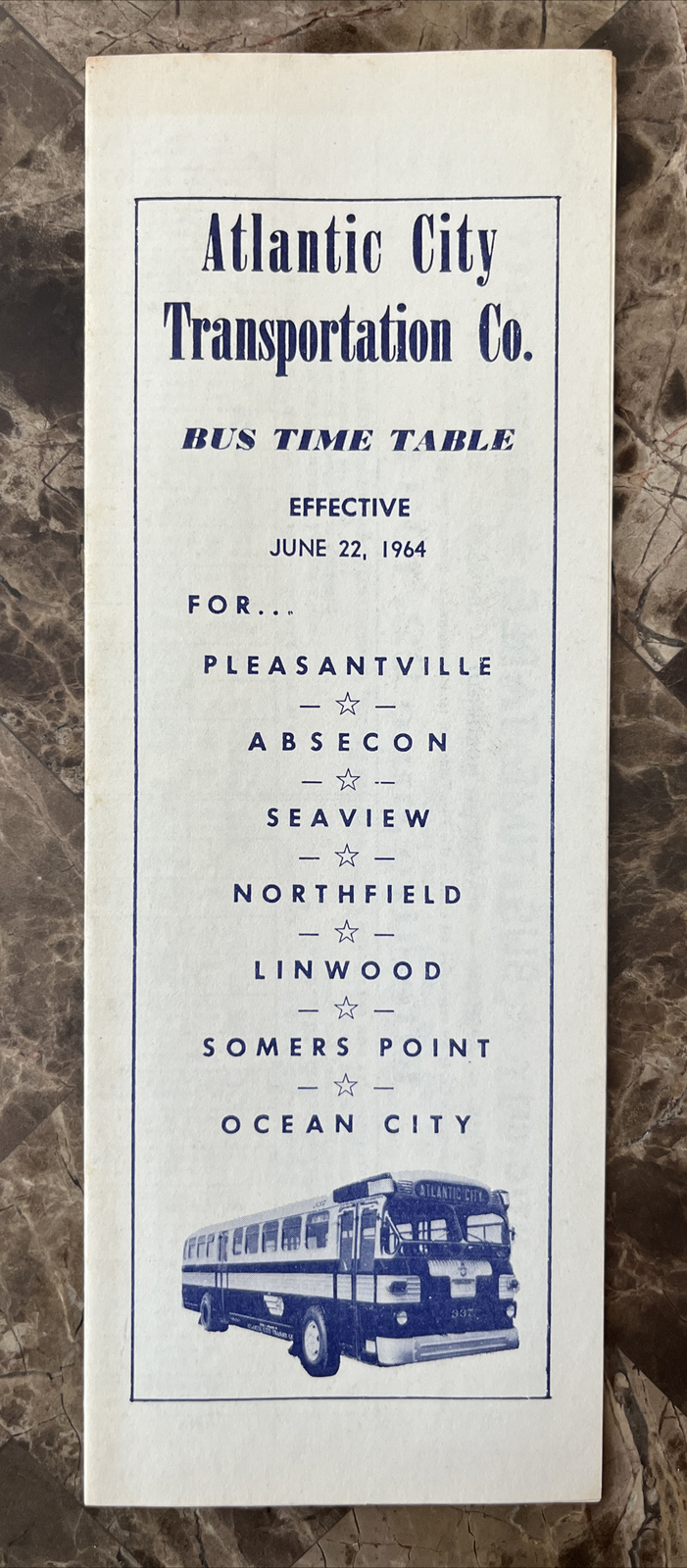 June 22, 1964 Atlantic City Transportation Company Bus Timetable Schedule