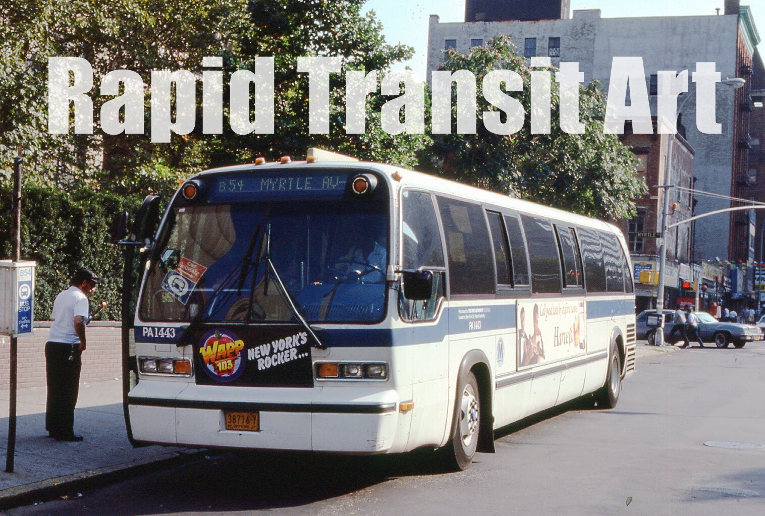 Vintage 1985 Slide New York City RTS Bus PA1443 Route B54 Myrtle Av Brooklyn NYC