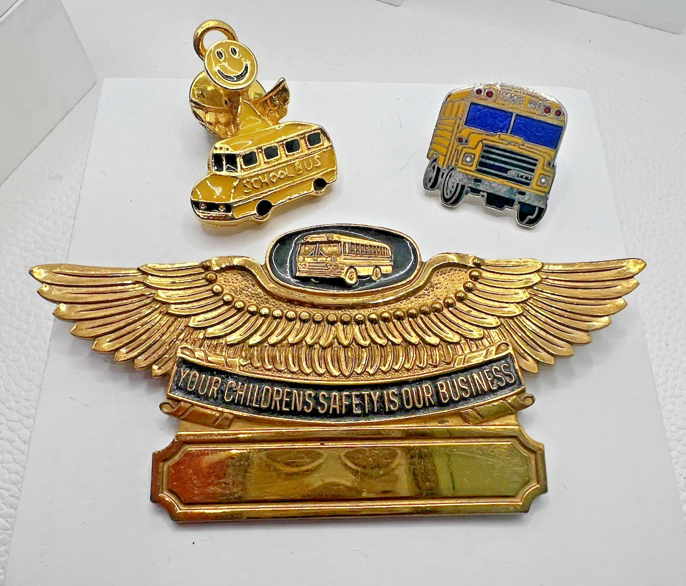 Vintage 1950s School Bus Driver Safety Blue Bird Bus Co Badge by Herff Jones + 2