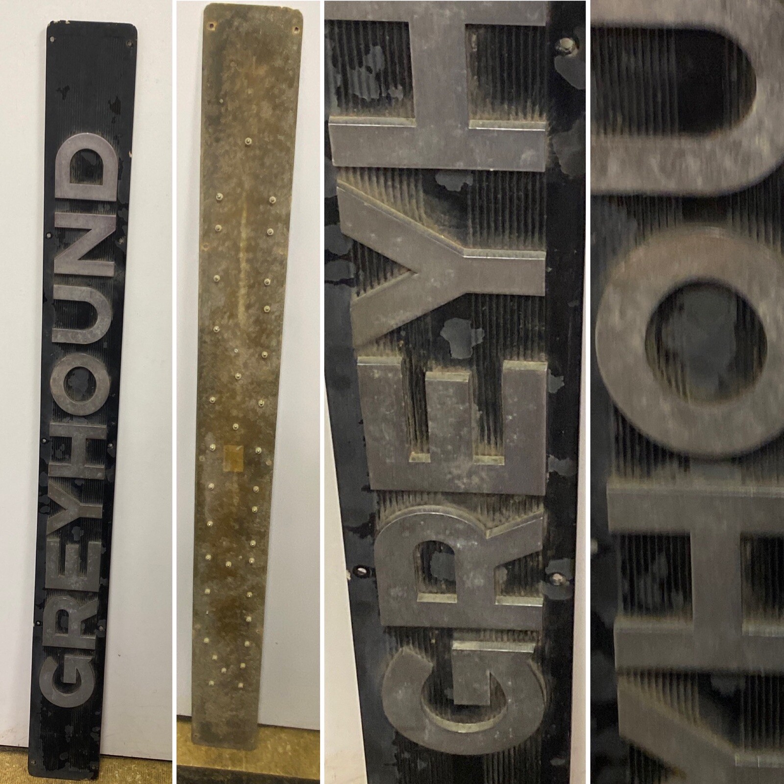 VERY RARE LARGE VINTAGE GREYHOUND BUS FRONT GRILL SIGN EMBLEM 68″ x 7″