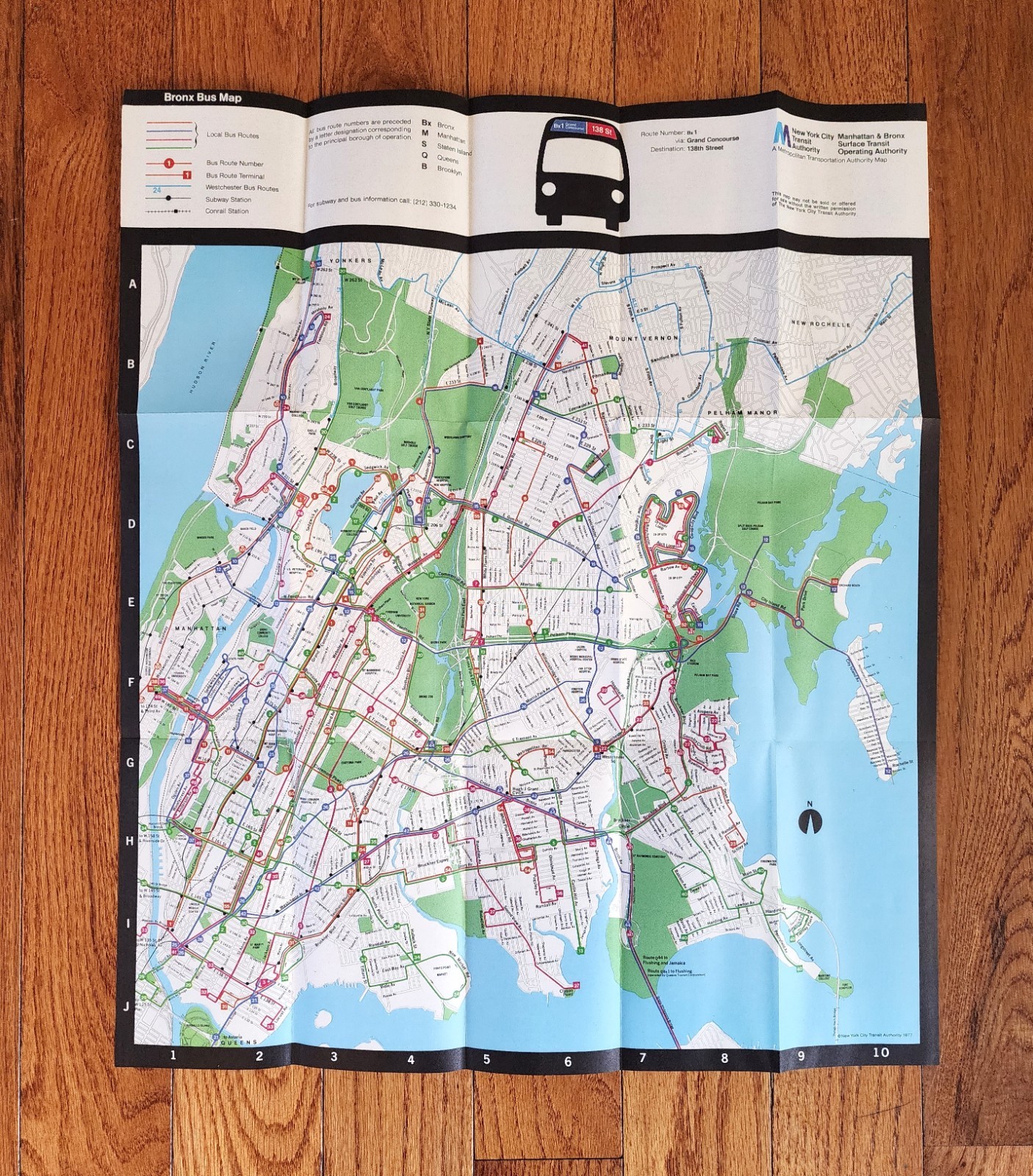 VINTAGE 1977 NYCTA NYC BRONX BUS MAP MTA NEW YORK CITY TRANSIT AUTHORITY
