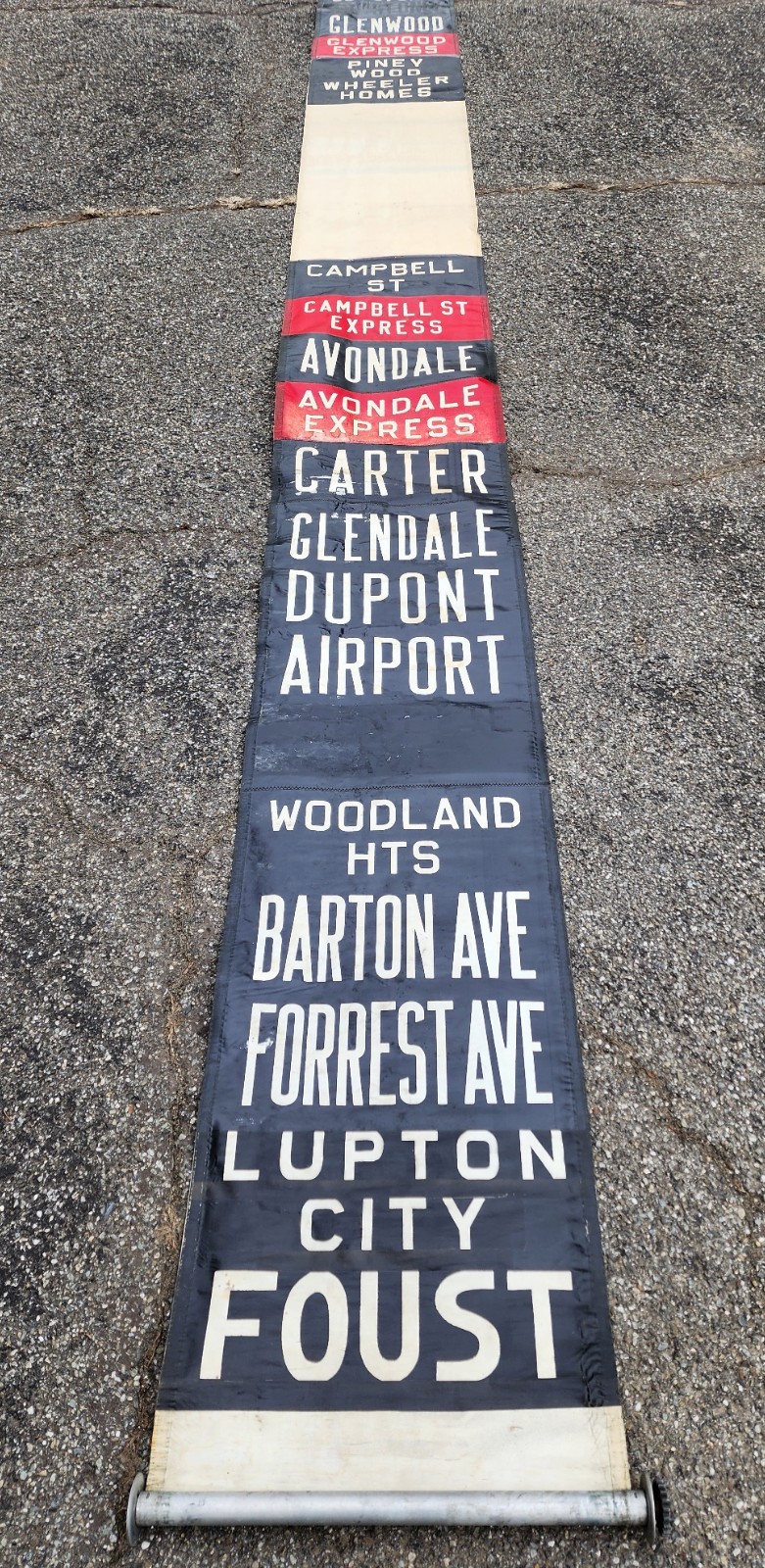 VINTAGE SOUTHERN COACH LINES BUS ROLL SIGN AVONDALE FOUST AIRPORT TENNASSEE