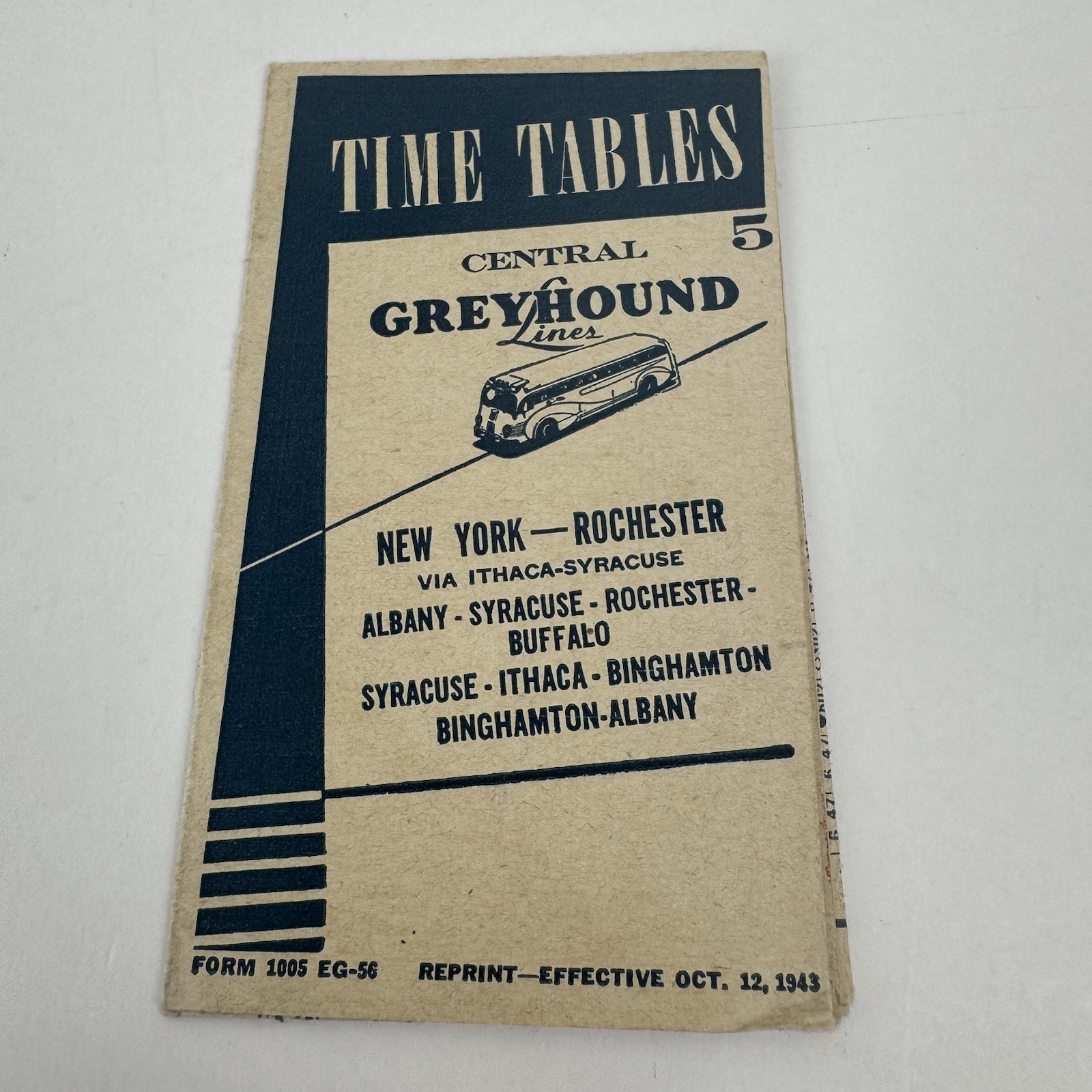 1943 Central Greyhound Lines Time Tables New York Rochester Bus Schedule