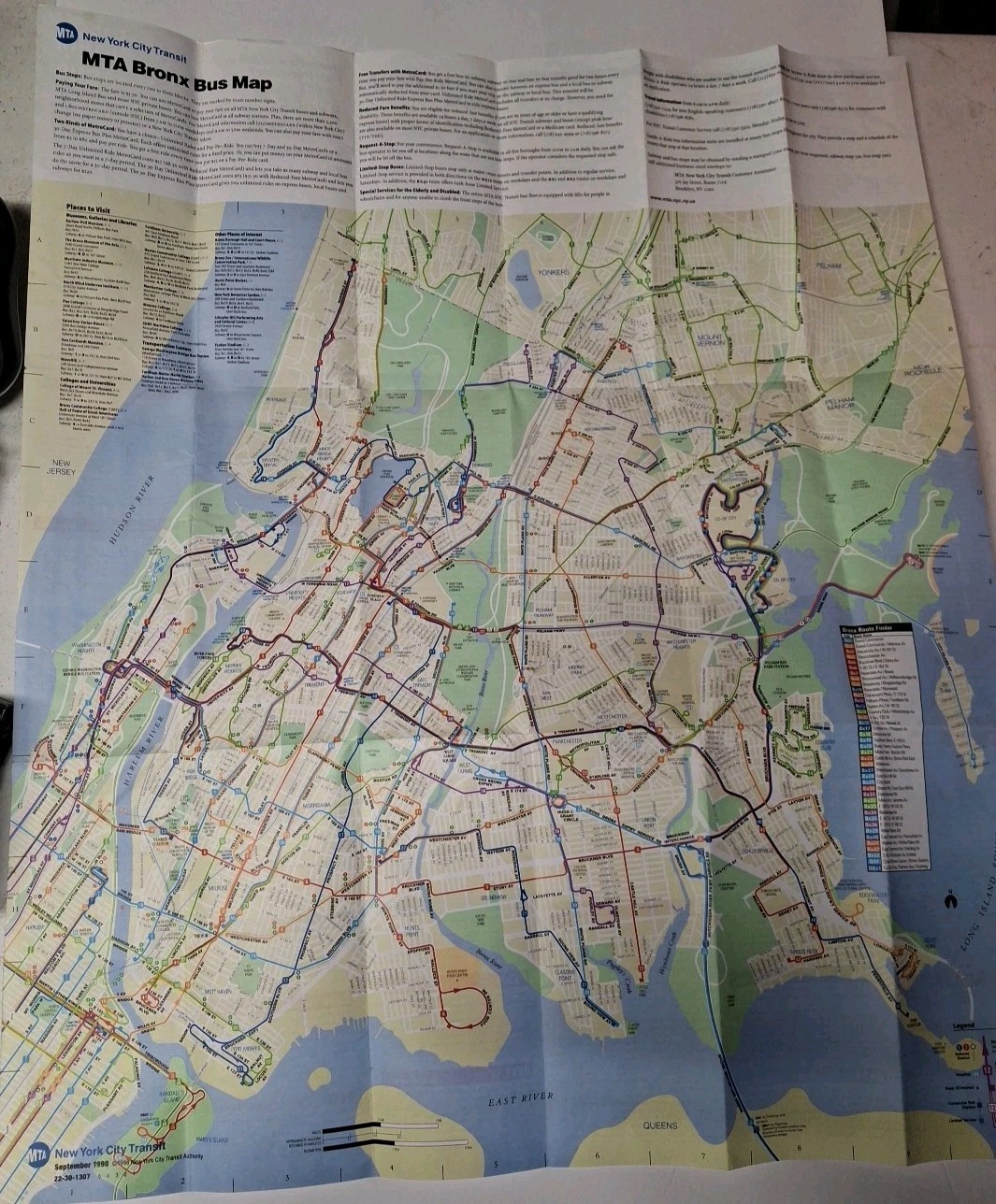 New York City Transit Bronx Bus Map September 1998
