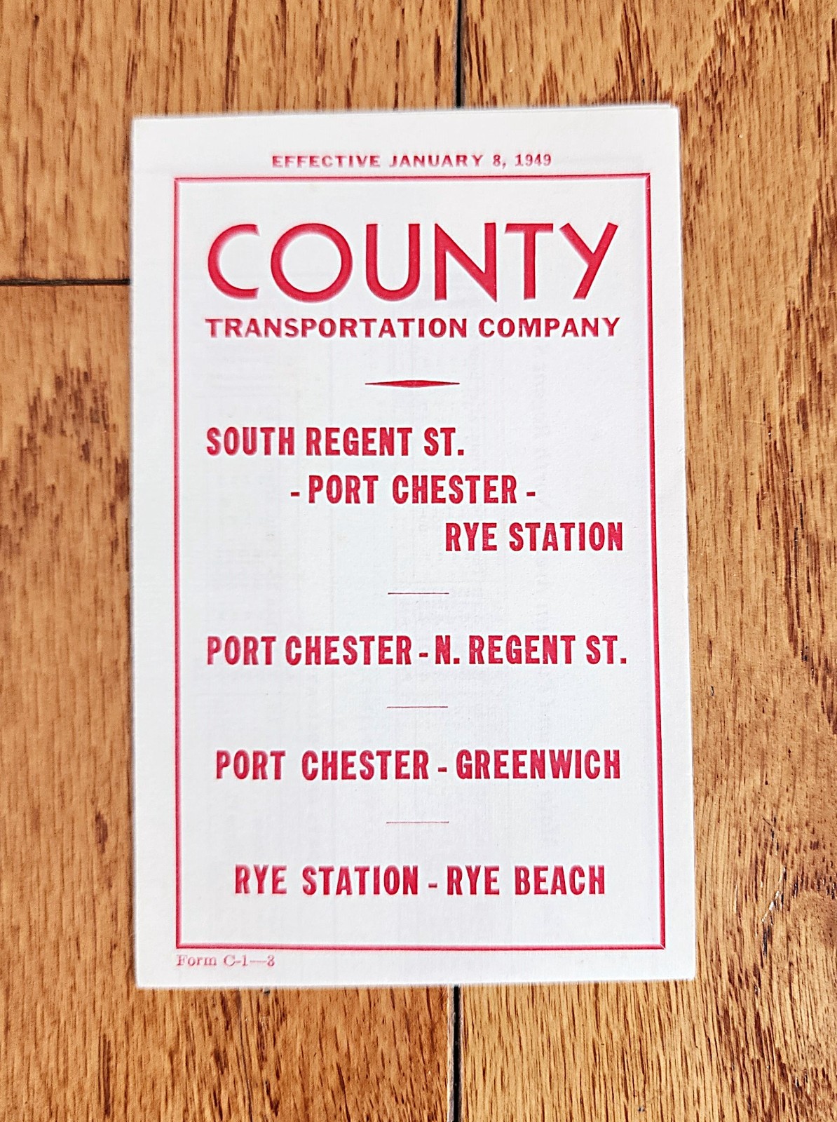 1949 COUNTY TRANSPORTATION CO BUS TIME TABLE WESTCHESTER COUNTY PORTCHESTER NY –