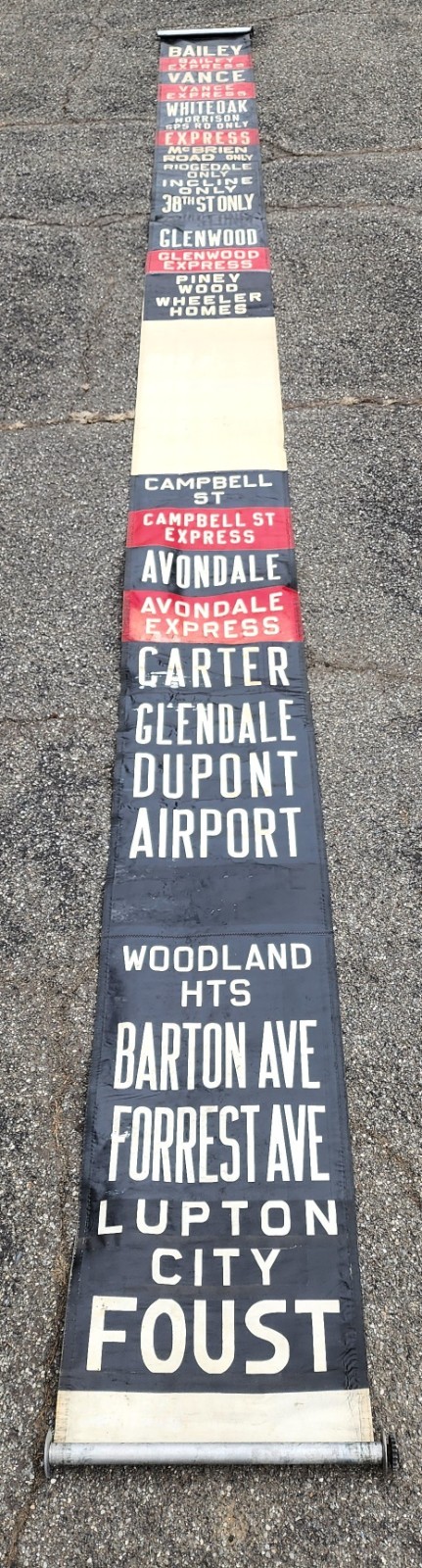 VINTAGE SOUTHERN COACH LINES BUS ROLL SIGN AVONDALE FOUST AIRPORT TENNASSEE