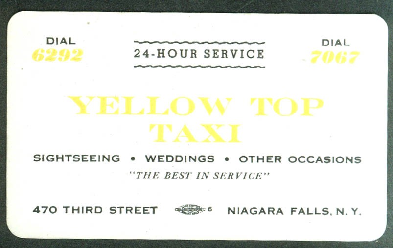 Yellow Top Taxi Niagara Falls NY business card ca 1930s