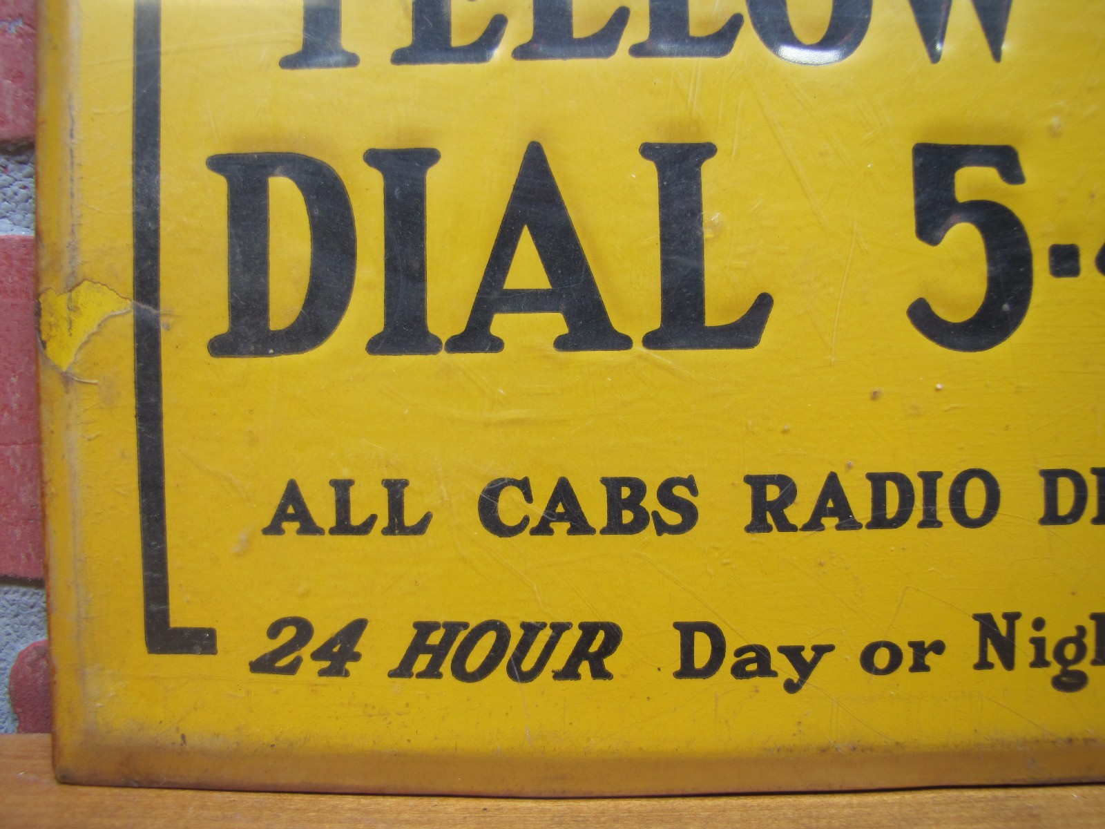YELLOW CAB Old Ad Sign ALL CABS RADIO DISPATCHED 24 HOUR DAY or NIGHT SERVICE
