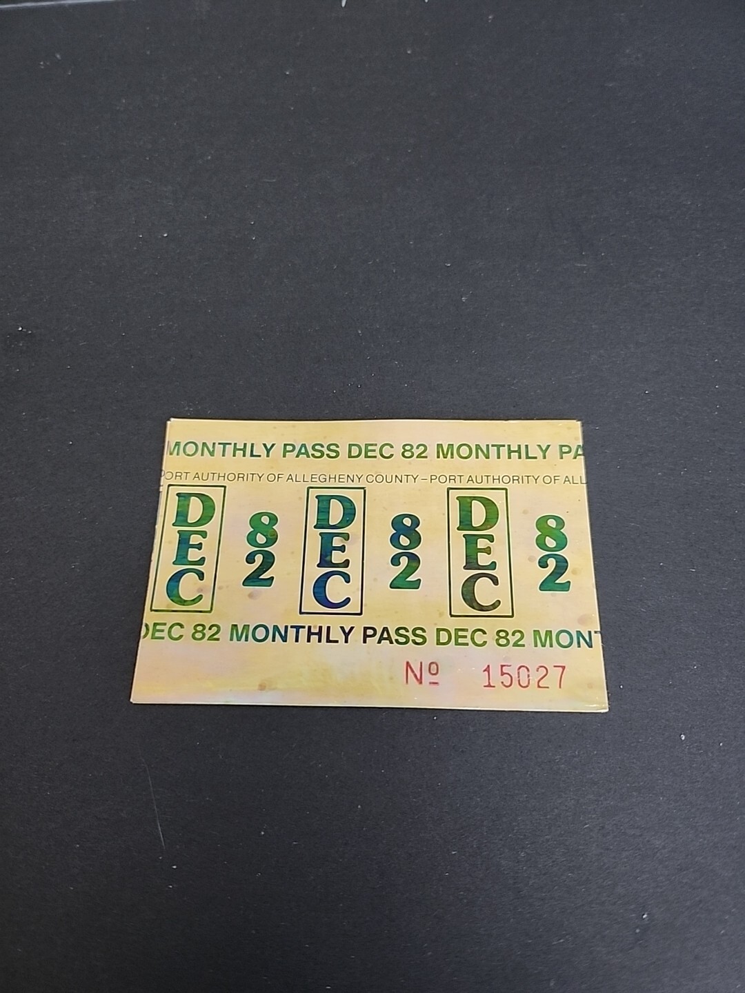 Vtg PAT Bus / Streetcar Monthly Pass Port Authority Allegheny County Rare 1982