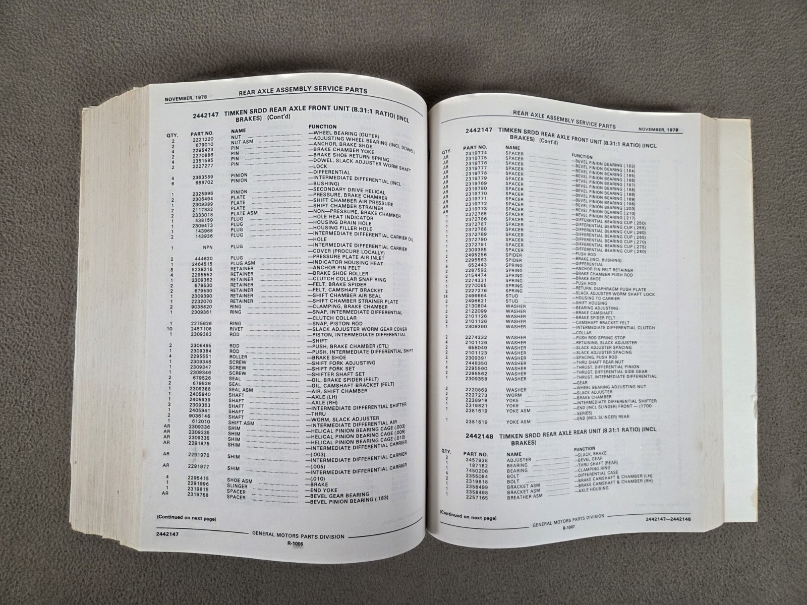 1978 GM Rear Axle Assembly Component Parts Book Medium and Heavy Trucks #79TS-RA