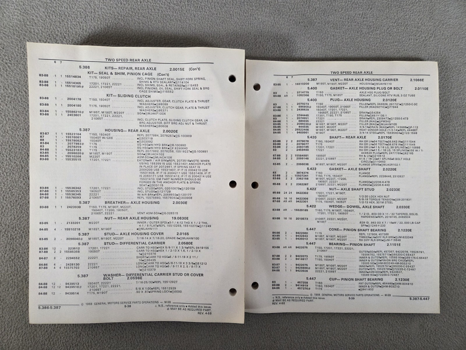 GM 1983-88 School Bus Medium Duty Chassis Parts Catalog # M-SB-F