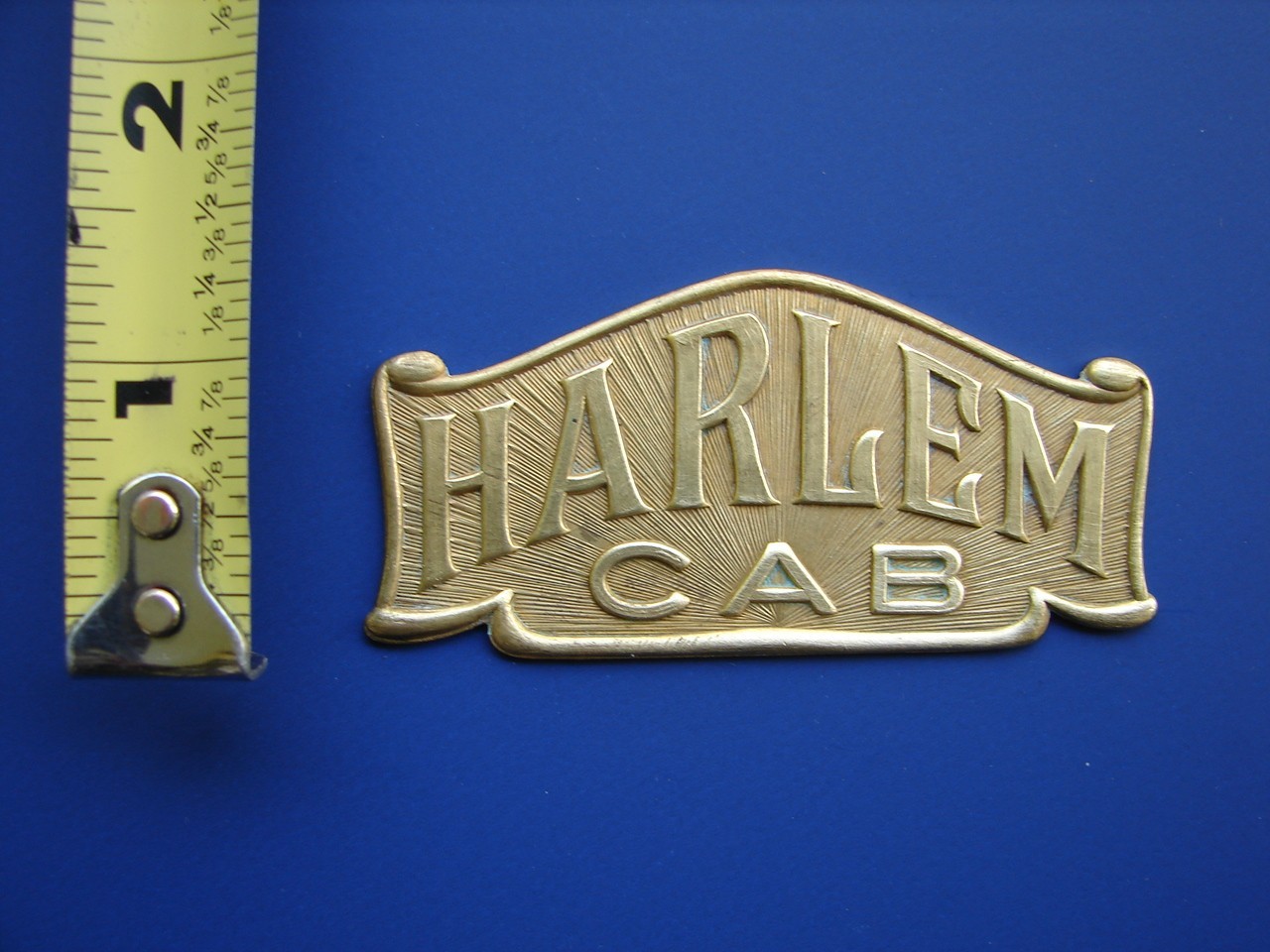 Vintage 1940’s-50’s Harlem Cab Taxi Company Metal Logo Badge Emblem 3″ x 1-1/2″