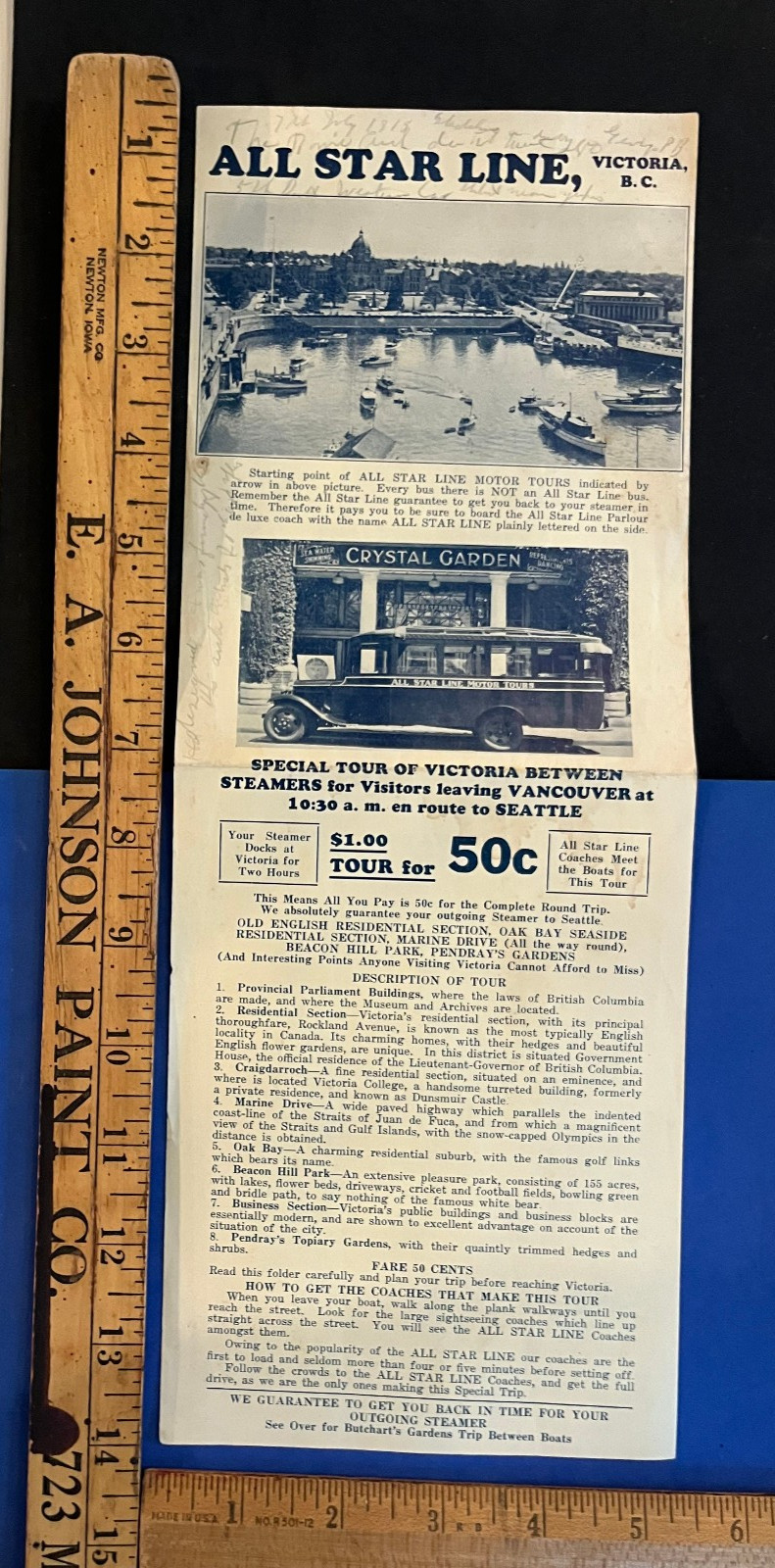 1915 All Star Line Motor Tours Bus Ad Victoria British Columbia BUTCHARTS Garden