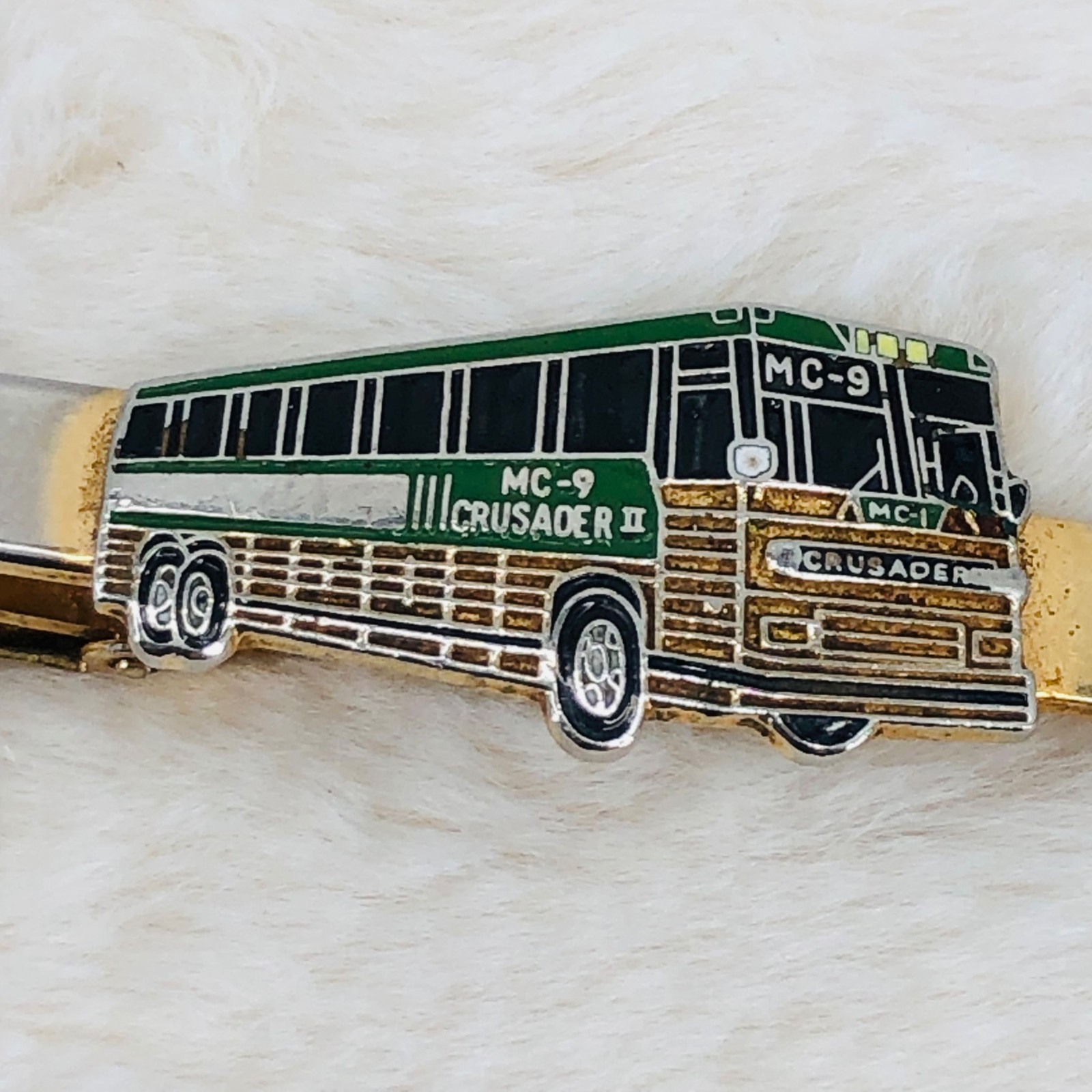 Vtg MC9 Crusader II Tour Bus Driver Advertising Enamel Tie Clip
