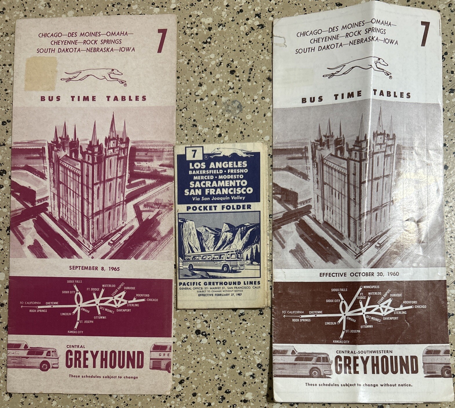 LOT Greyhound Bus Time Table 1960 1965 POCKET FOLDER 1957 PAMPHLET BROCHURE