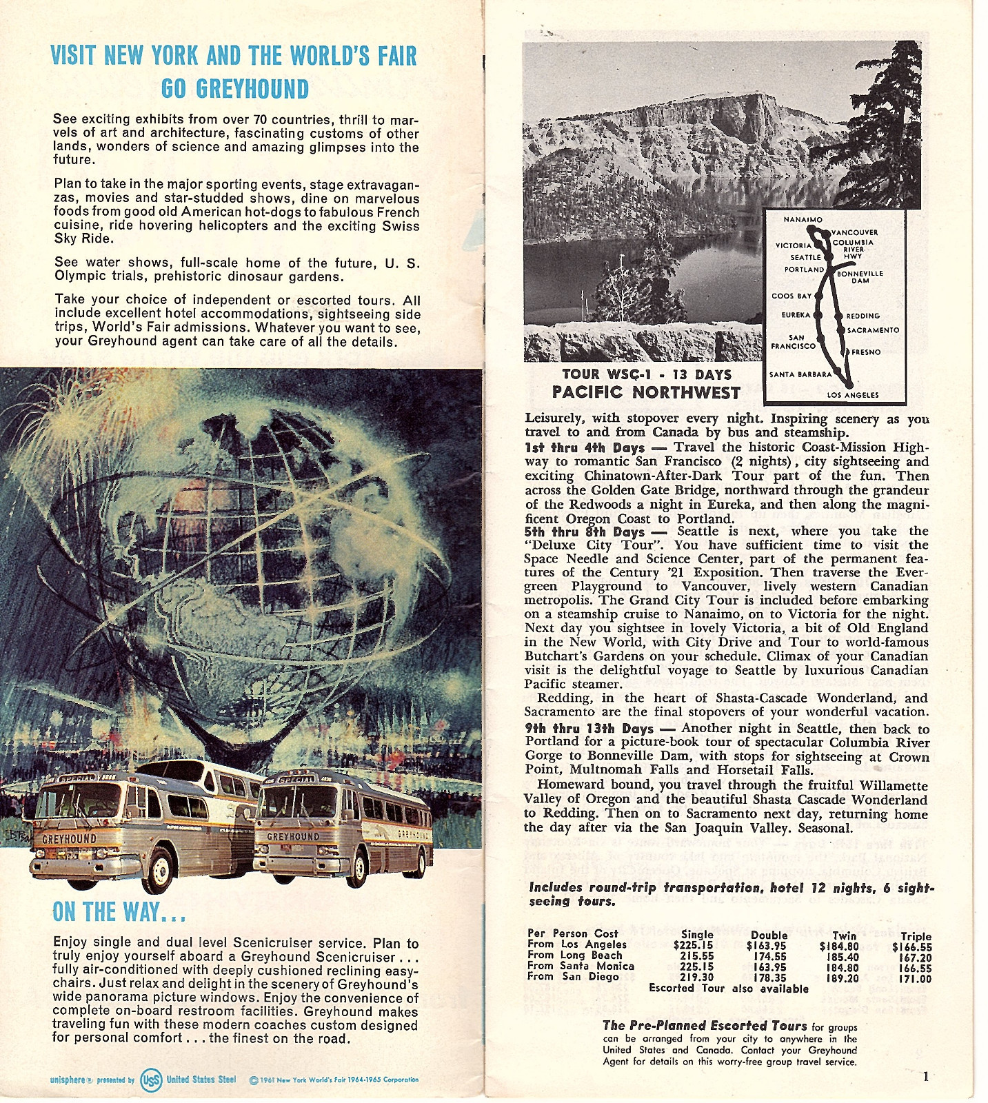 Greyhound Bus 1964 Booklet Amazing America Tours NY Worlds Fair Canada Mexico