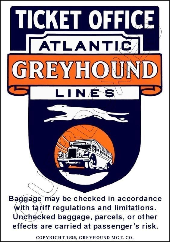 1935 Atlantic Greyhound Counter Standup Sign Office Baggage Lobby