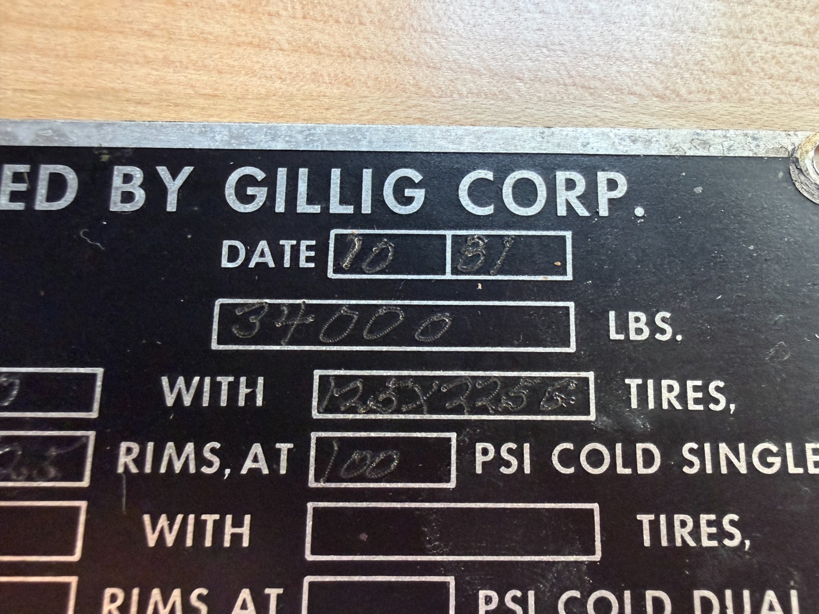 Gillig Phantom transit bus metal builder’s plate – 1981