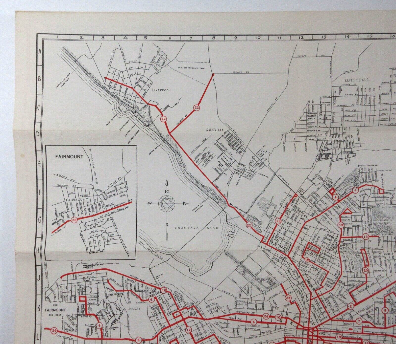 Vintage Syracuse Transit Bus Route Street Map Business Directory New York 1946
