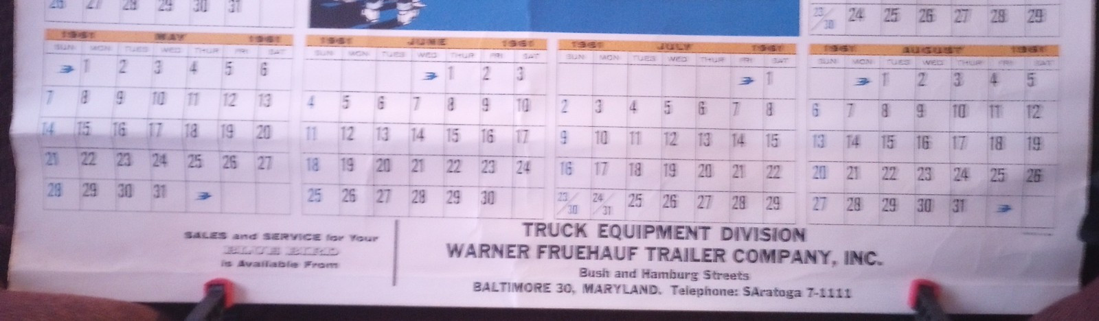 1960-61 Bluebird School Bus Calendar From Warner Fruehauf Company Baltimore MD
