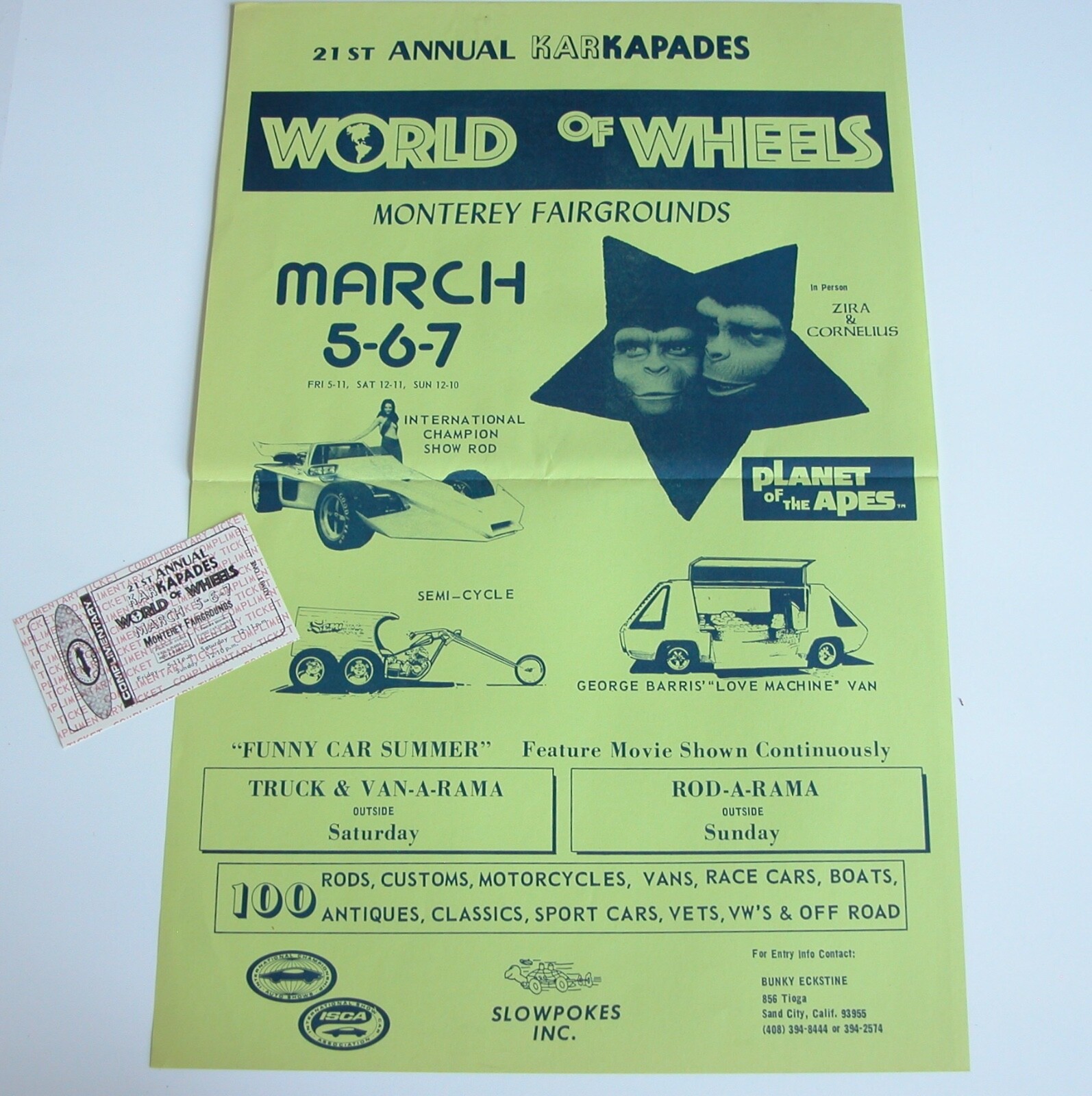 Vtg 70s AUTORAMA Auto Show Ticket WORLD OF WHEELS Hot Rod Event Monterey 1976