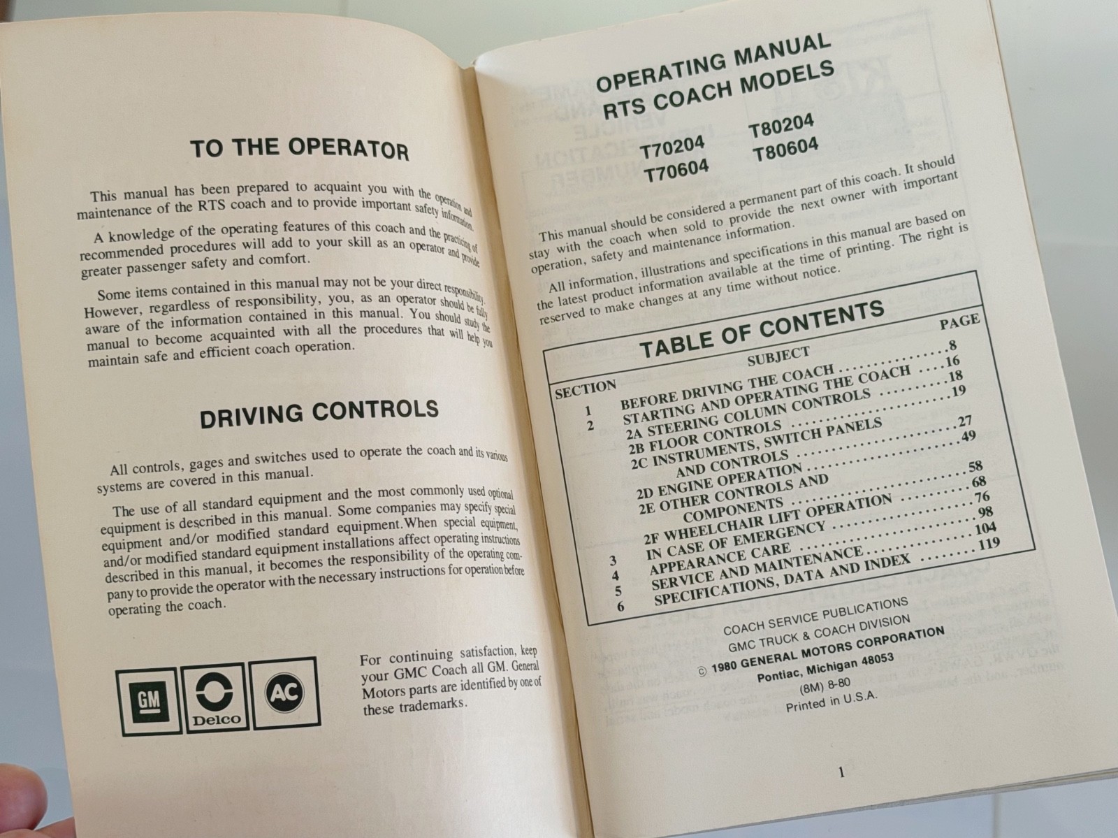 C-8122A GMC RTS Coach Operating Manual technical handbook drivers maintenance