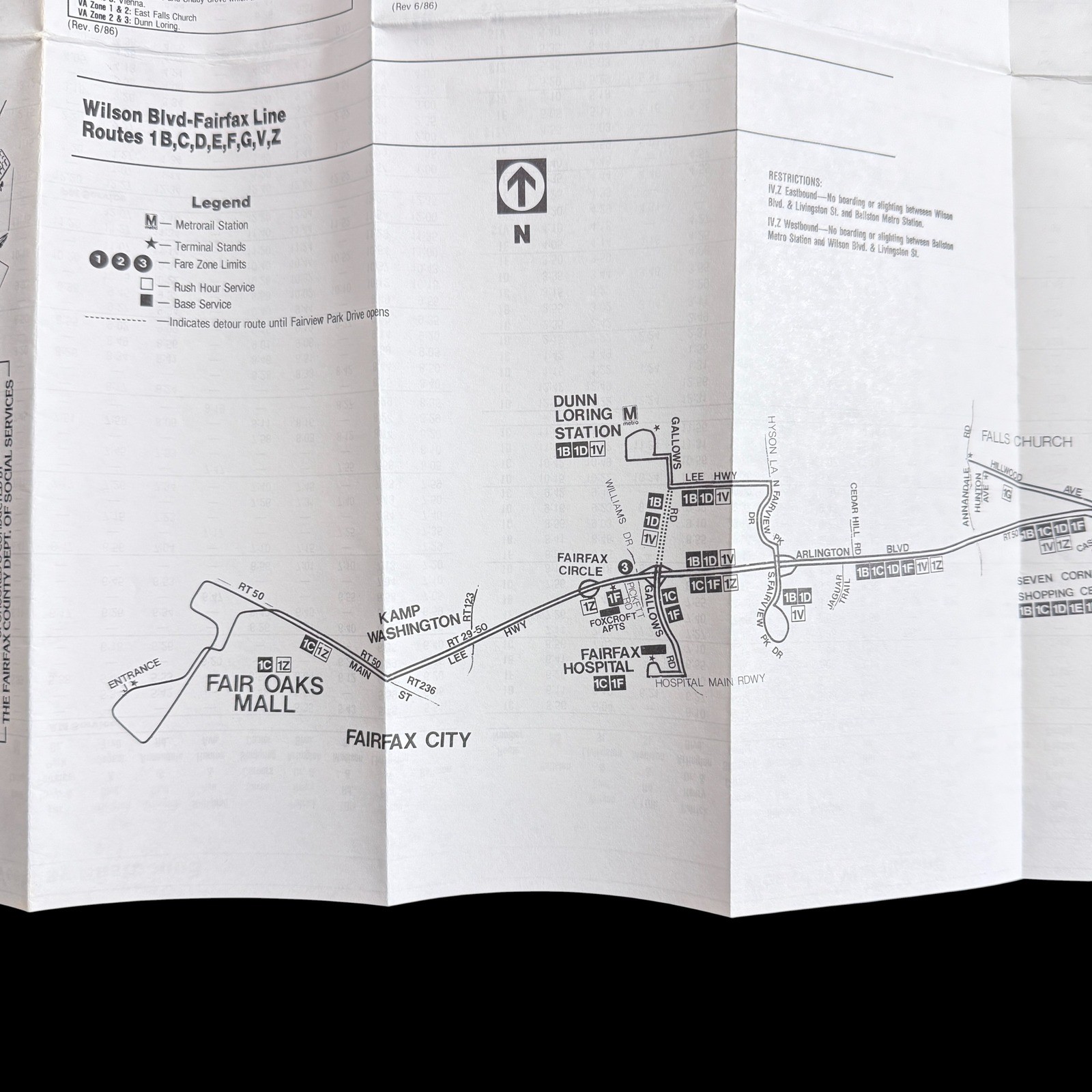 WMATA Metrobus Schedule 1986 Wilson Blvd Fairfax Line Route 1 Map 1980s
