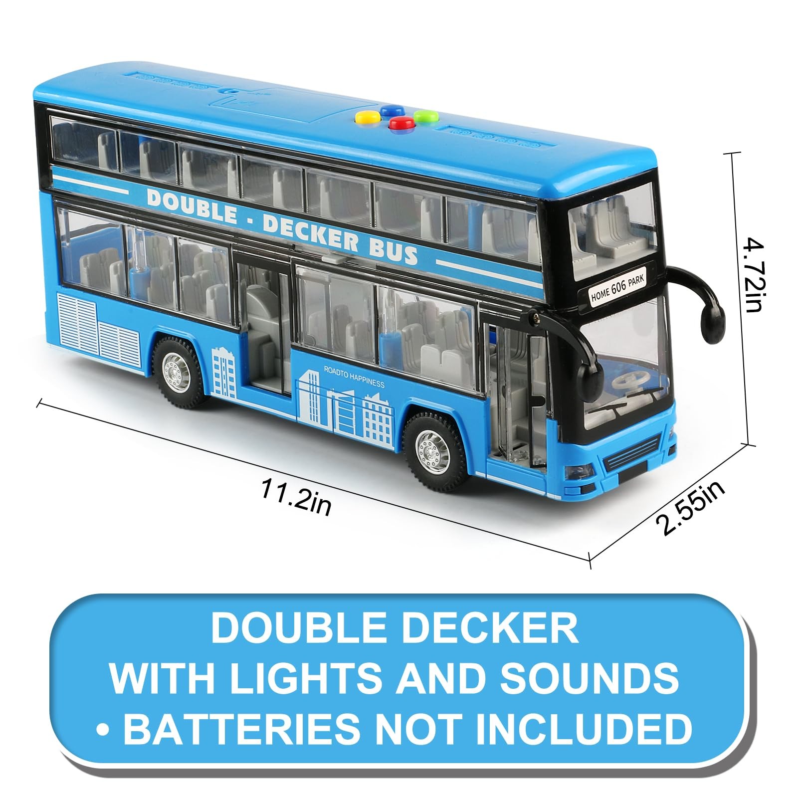 Cdymkf 1128Cm Double Decker Bus Toy Lights Sounds Scale116 Friction Powered Bus