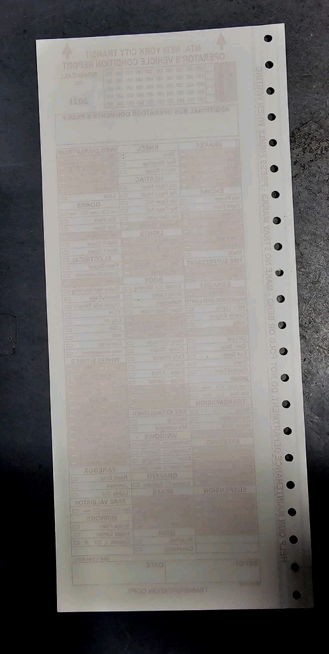 NYC MTA Bus Old Defect Card 2021